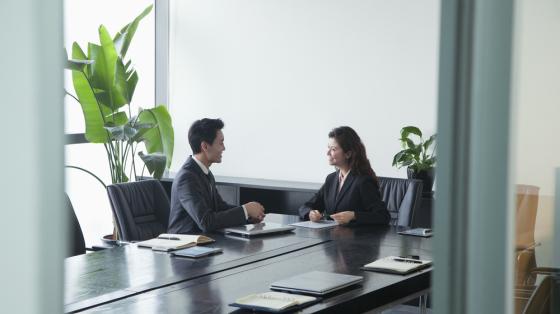Two people meeting in a conference room