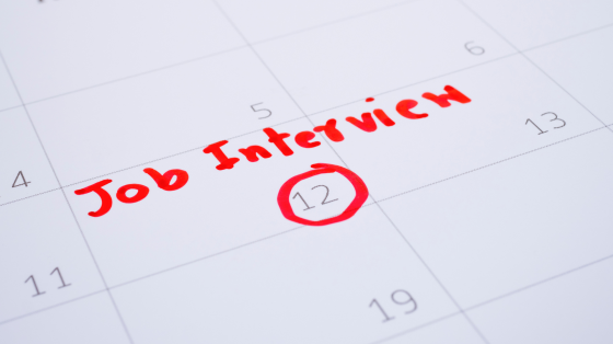 Calendar date circled with job interview written in notes